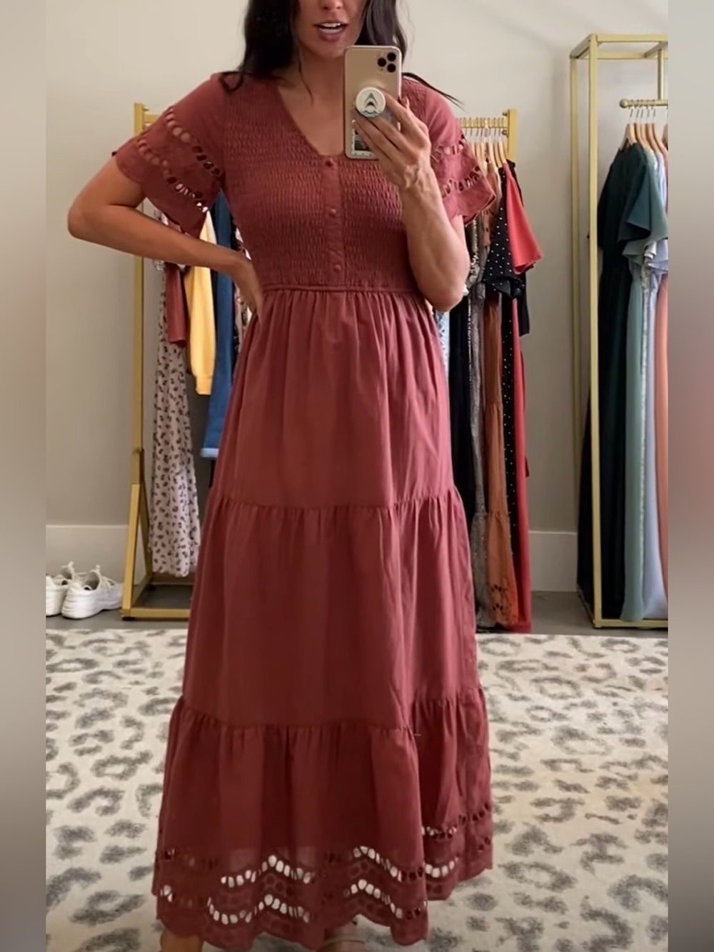 One Loved Babe Shall We Dance Tiered Maxi Dress with Eyelet Details in Rust 3XL